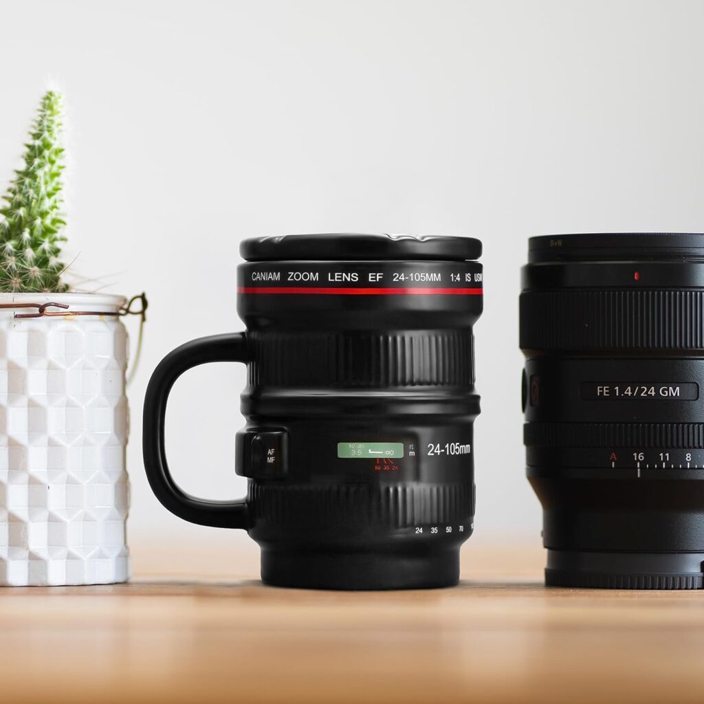 Camera Lens Cup with Lid and Handle