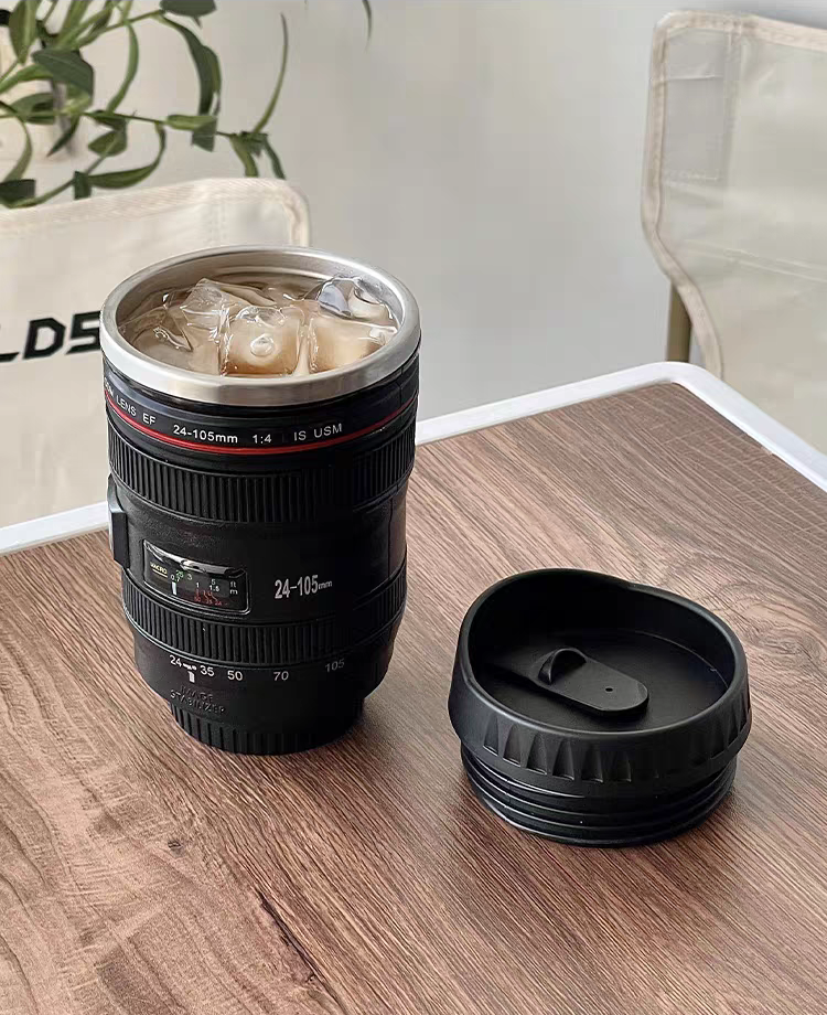 Camera Lens Coffee Mug with Sliding Lid