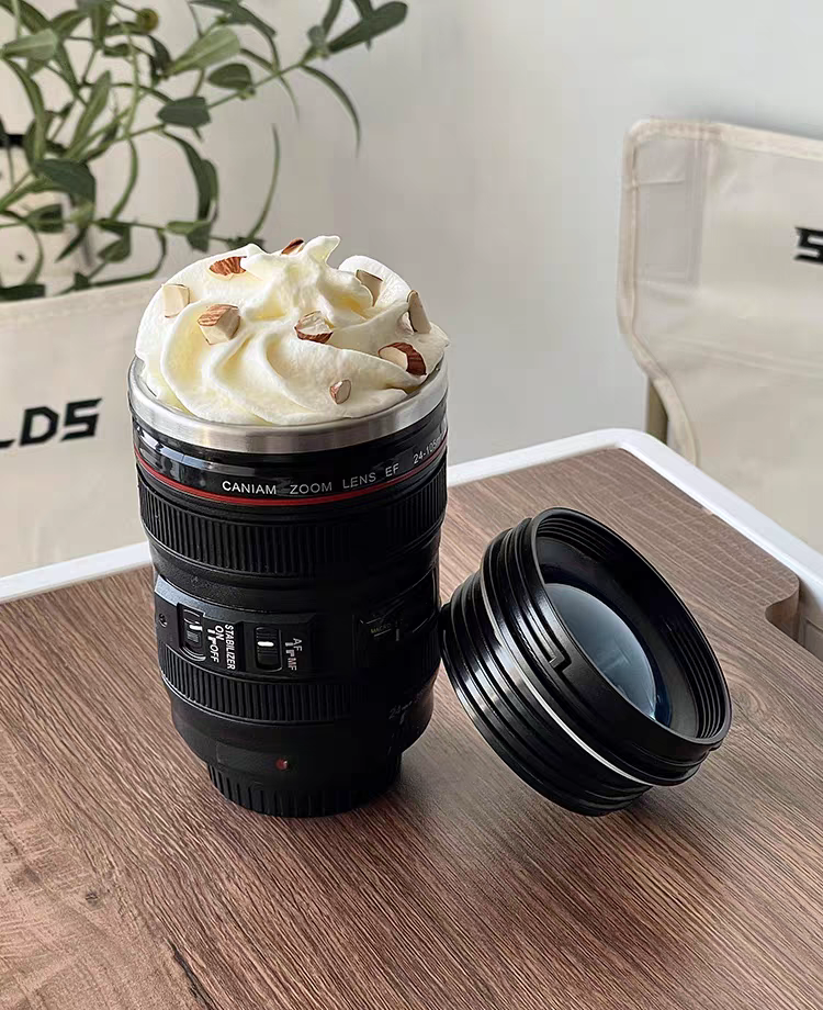 Camera Lens Coffee Mug with Transparent Lid